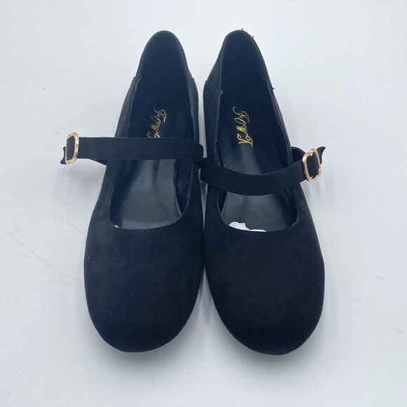 FOWT Black Suede Closed Toe Mary Jane Pumps Round Toe Slip On Ballet Flats Comfy - Picture 3 of 7